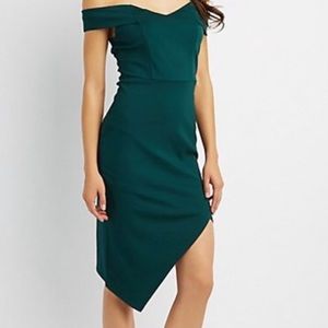 Forest green off the shoulder dress